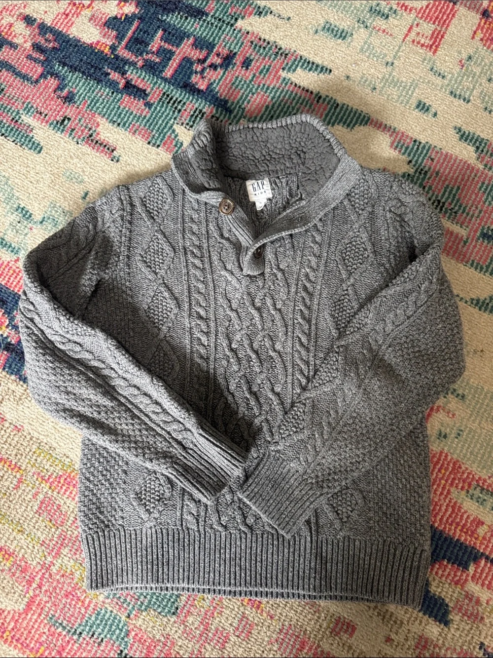 GAP Gray Cable-Knit Shawl Collar Sweater